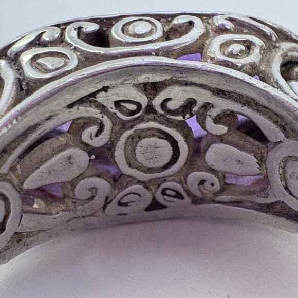 VTG Solid Sterling Silver 925 Oval Amethyst Bezel Set Statement Ring Size 6 - Picture 6 of 9